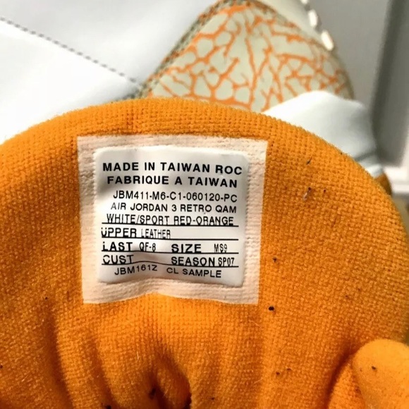 2007 JORDAN 3 RETRO QAM sz 9 Orange Citrus SAMPLE - Picture 6 of 6